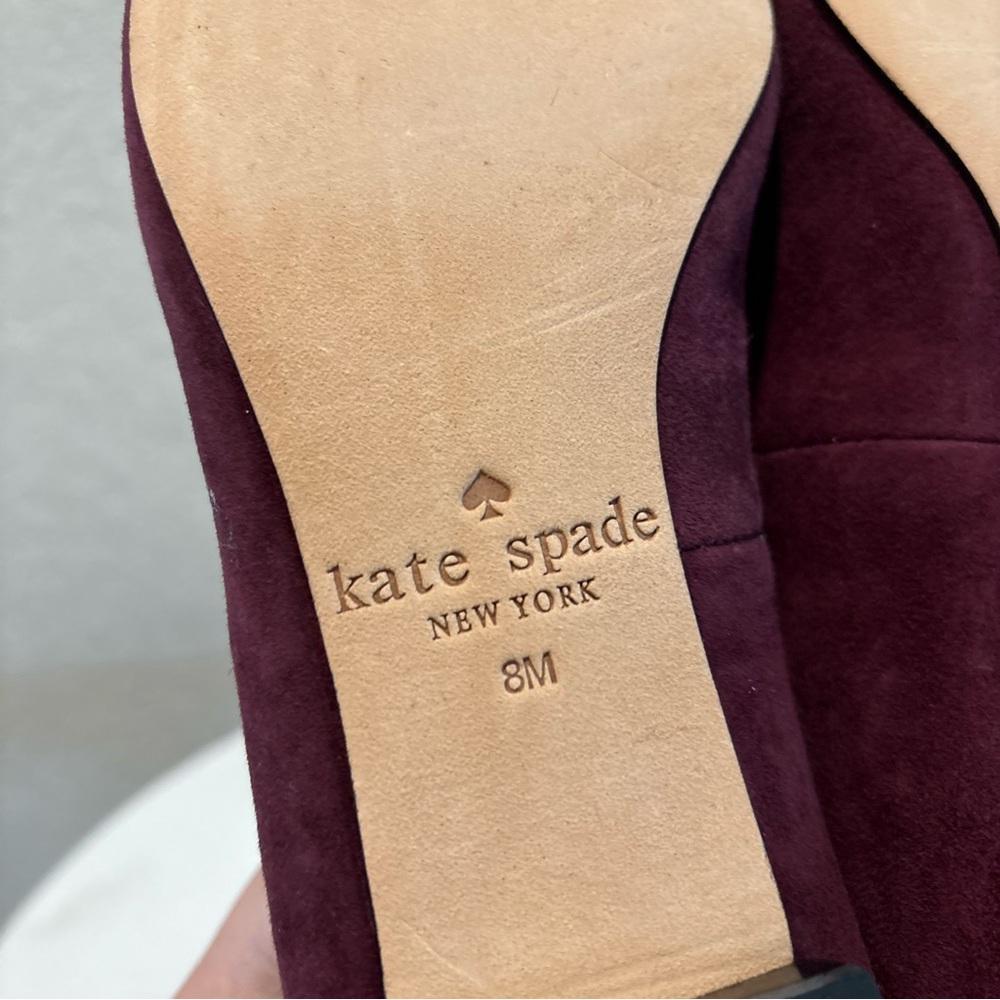 kate spade Burgundy Suede Pointed-Toe Flats with Black Ribbon Trim - Picture 8 of 12